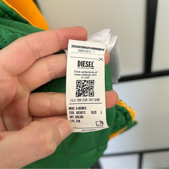 [L] Diesel Vintage Golden Yellow Corduroy Snap Down Jacket Green Quilted Lining - Picture 14 of 14